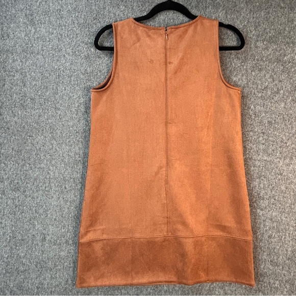 LOFT Dress Womens Petite 6P Brown Faux Suede Sleeveless Shift V-Neck Mini - Picture 11 of 14